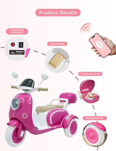 Kids Electric Motorcycle 3-Wheel 12V Ride On Scooter for Girls Ages 3-6 Pink Z596