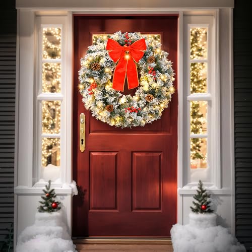 VINGLI 48 Inch Pre-lit Artificial Christmas Wreath with 150 LED Lights T885