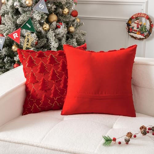 UGASA Star Christmas Decorative Pillow Covers 18x18 Inch Set of 2 Dark Green Q9265
