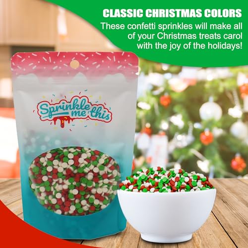 Christmas Sprinkles Mix - 12oz Resealable Bag - Red Green White Quins W612