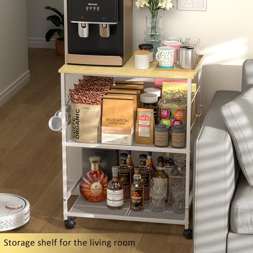 Rolling Kitchen Microwave Cart with Storage, Lockable Wheels S489447