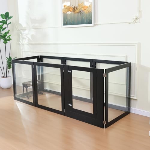Heavy Duty Clear Acrylic Dog Playpen with Metal Frame, 6 Panels with Door I91403