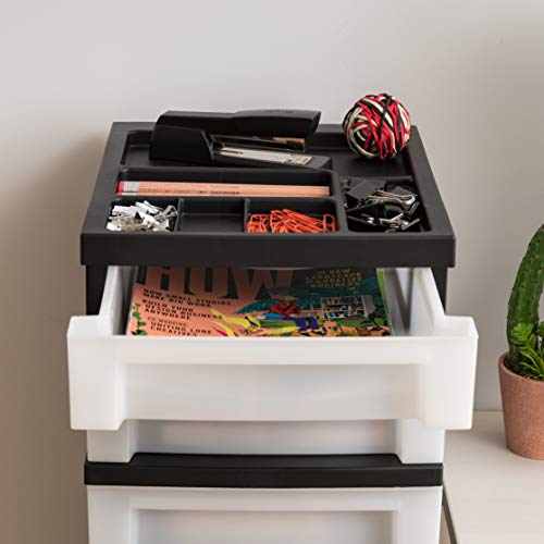 IRIS USA 4-Drawer Plastic Rolling Storage Cart with Wheels, Black/Pearl E270856