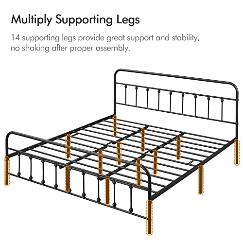 Yaheetech Classic Metal Platform Bed Frame with Victorian Headboard, Full Size Black T81083