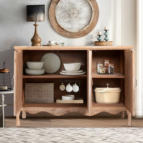 Vintage Sideboard Buffet Cabinet with 3 Carved Doors, Wash Grey V2636