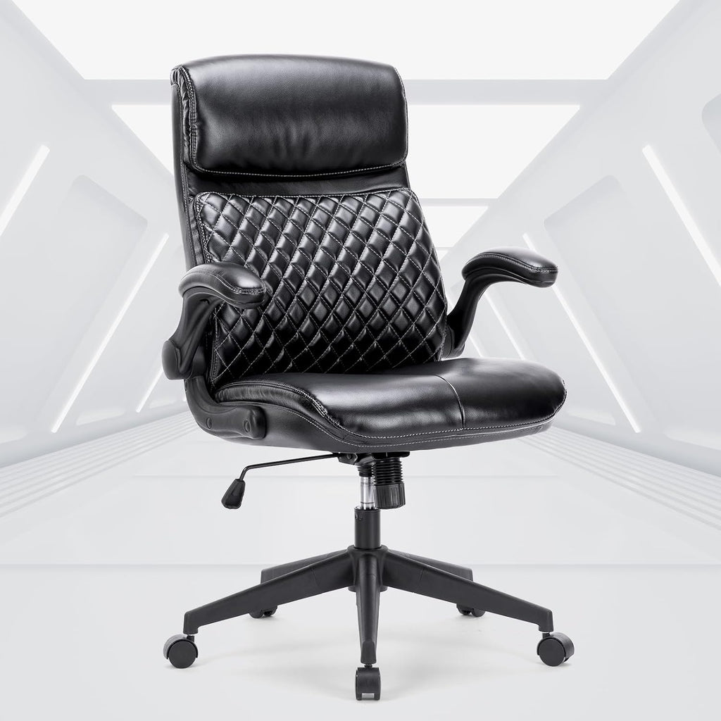 High Back Executive Office Chair with Flip-up Arms, Adjustable Height E466871