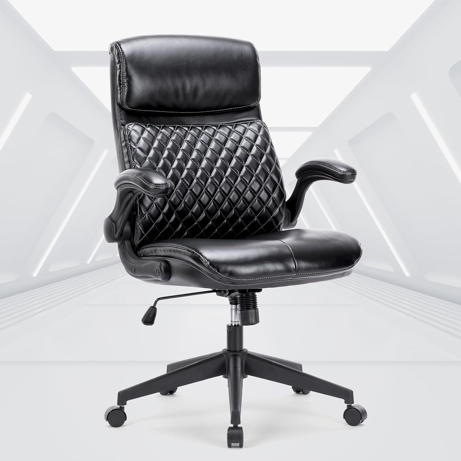 High Back Executive Office Chair with Flip-up Arms, Adjustable Height E466871