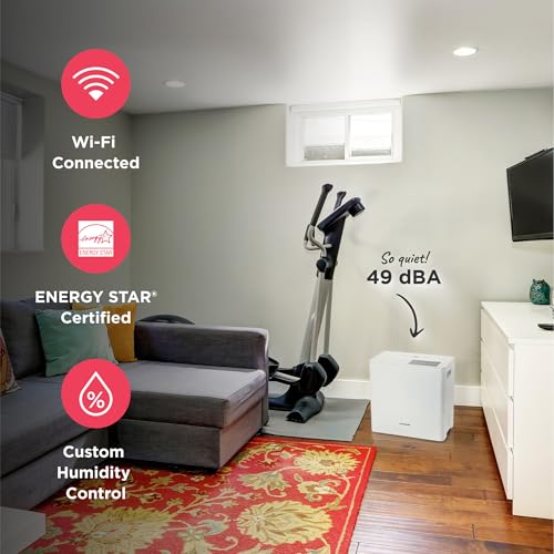 Frigidaire 50-Pint Portable Dehumidifier with Wi-Fi for Medium/Large Rooms, White Q334986