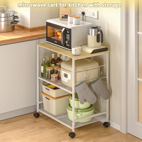 Rolling Kitchen Microwave Cart with Storage, Lockable Wheels S489447