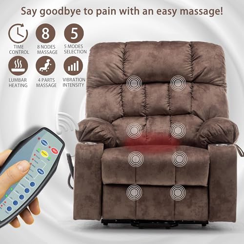 Lift Chair Recliner with Massage and Heat, Heavy Duty for Seniors, Brown V12888