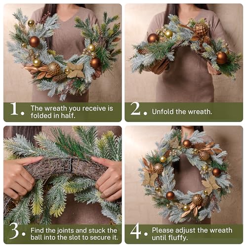 DecorbyHannah 24" Pre-Lit Pink Christmas Wreath with Ornaments Z91208