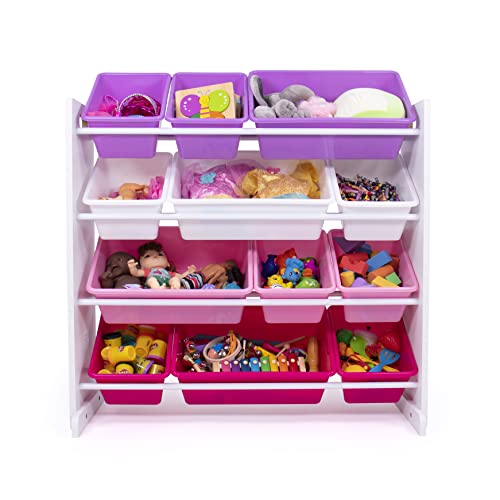 Humble Crew Kids Toy Storage Organizer with 12 Plastic Bins, Grey/White O74556