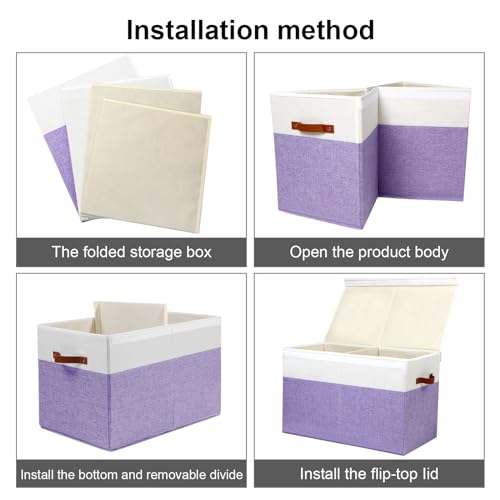 Large Toy Storage Box with Lid and Dividers for Kids, Beige and White X95078
