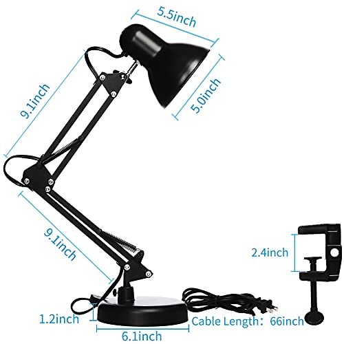 LED Desk Lamp with Clamp, Swing Arm, 6500K, Black Q7888
