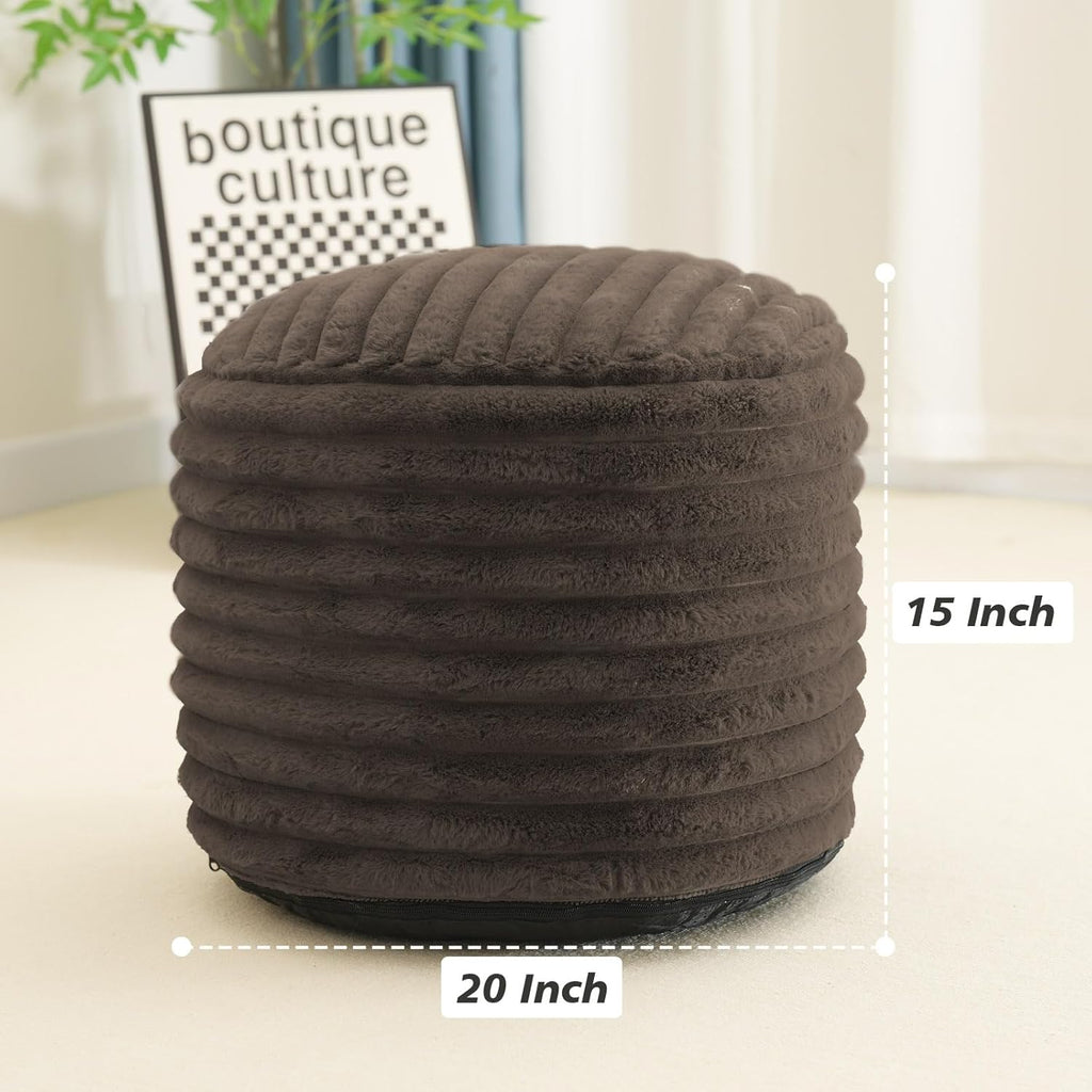 Faux Fur Pouf Ottoman Foot Rest Stool with Foam Filling, 20 x 15 Inch, Brown F338