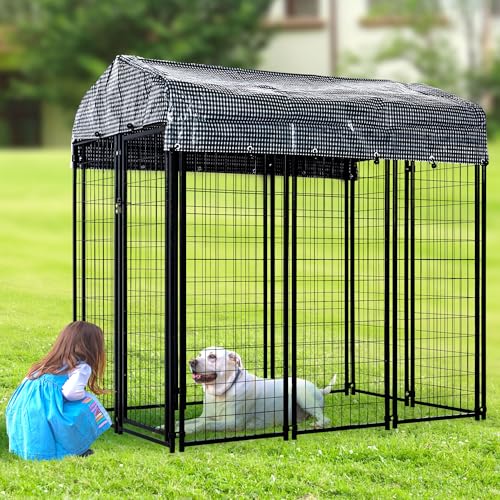 Large Outdoor Dog Kennel with Roof Cover Heavy Duty Welded Wire Steel Dog Pen B5629
