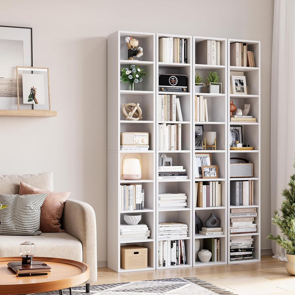 71 Inches Tall Narrow Bookshelf, 8-Tier Media Tower, White B925548