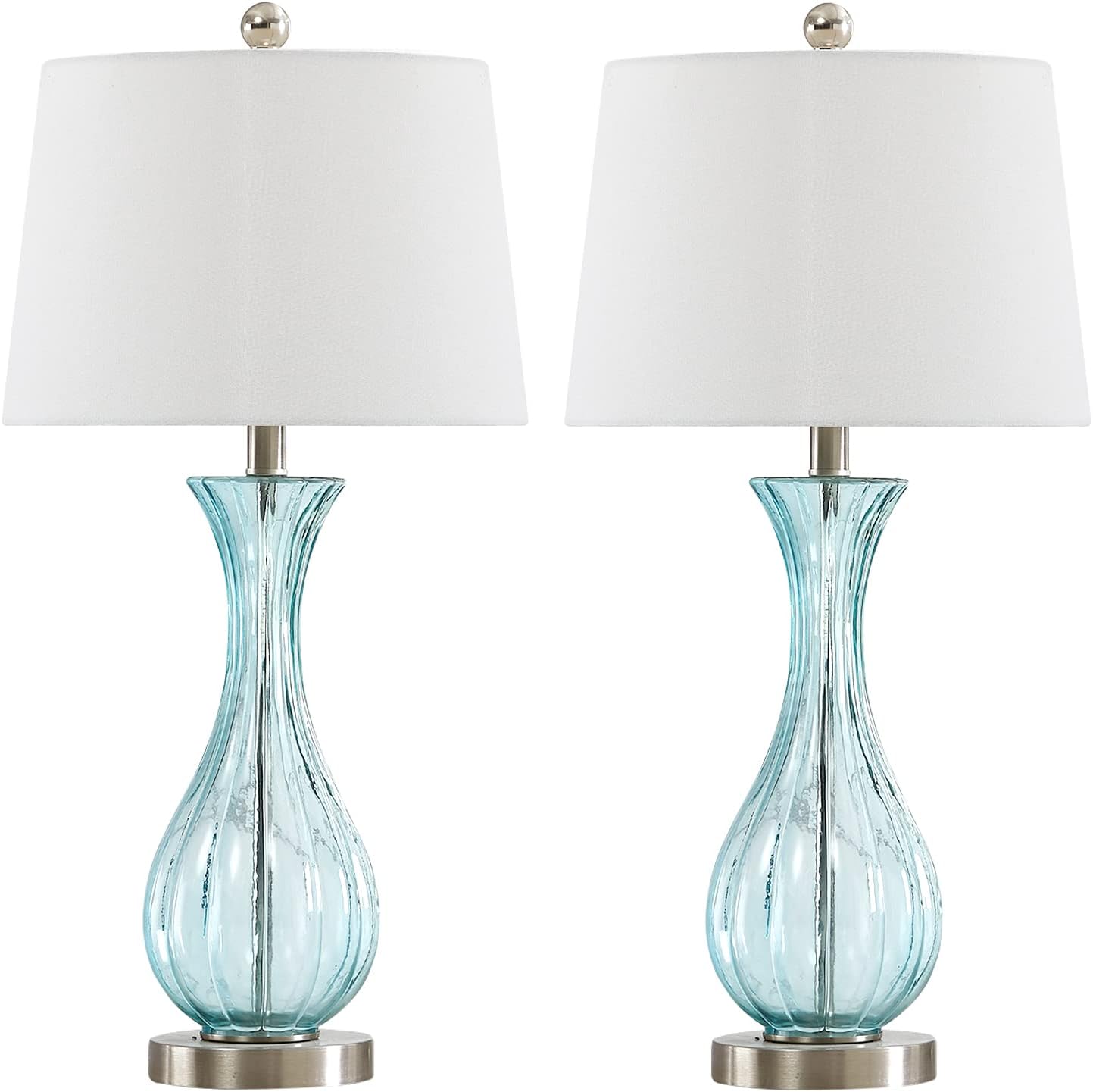 Maxax Coastal Glass Table Lamps Set of 2, Blue Bedside Lamps with White Shade H247715