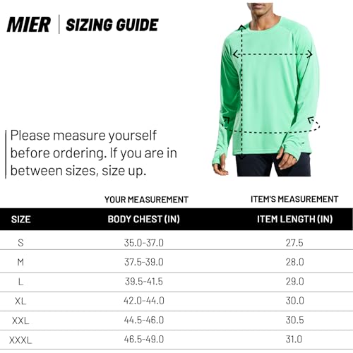 MIER Men's UPF 50+ Long Sleeve Sun Shirt Quick Dry Rash Guard D284