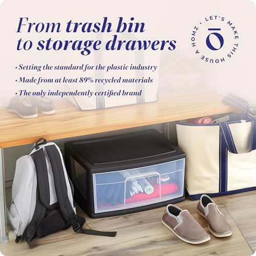 HOMZ 2-Pack 1-Drawer Storage Cart, Clear Plastic, White Frame Y898