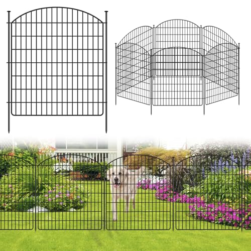 16 Panels No Dig Garden Fence with Gate, 32in x 38.6ft Rustproof Metal U7686