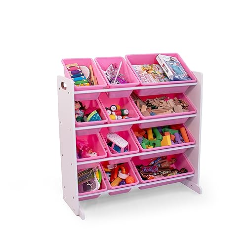 Humble Crew Kids Toy Storage Organizer with 12 Plastic Bins, Grey/White O74556
