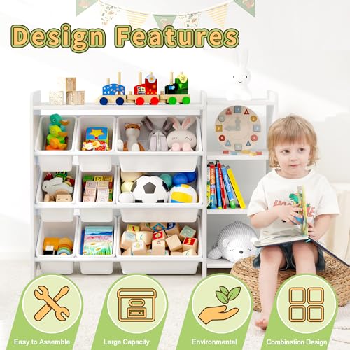 MallBest 4-Tier Kids' Toy Storage Organizer Shelf with 9 Plastic Bins F1027