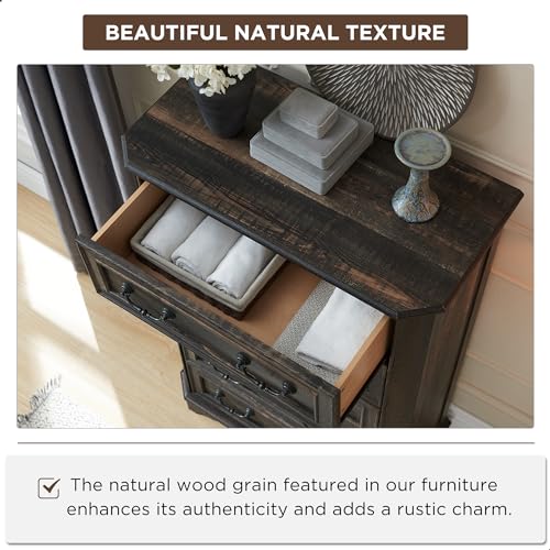 T4TREAM Farmhouse 5 Drawers Dresser, 48" Tall Wood Rustic Chest, Antique White A34054
