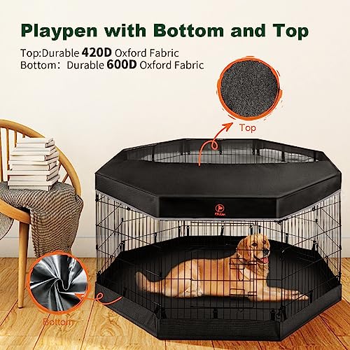 PJYuCien Dog Playpen - Metal Foldable Exercise Pen with Bottom Pad for Small Medium Pets C352