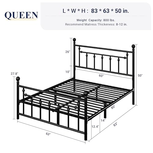 Allewie 14 Inch Full Size Metal Platform Bed Frame with Victorian Headboard, Black E84939