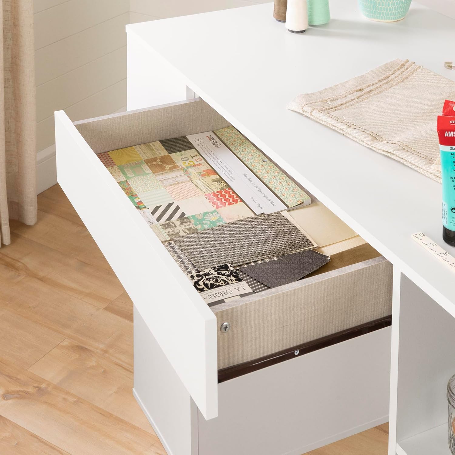 South Shore Crea Counter-Height Craft Table with Scratchproof Surface, Pure White J3763