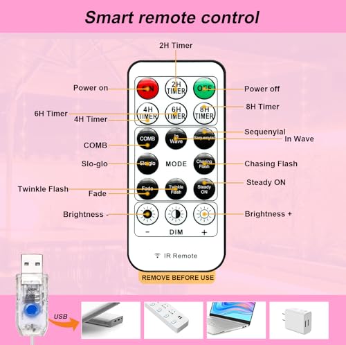 600LED Curtain Lights for Bedroom, Warm White, 8 Modes Y367582