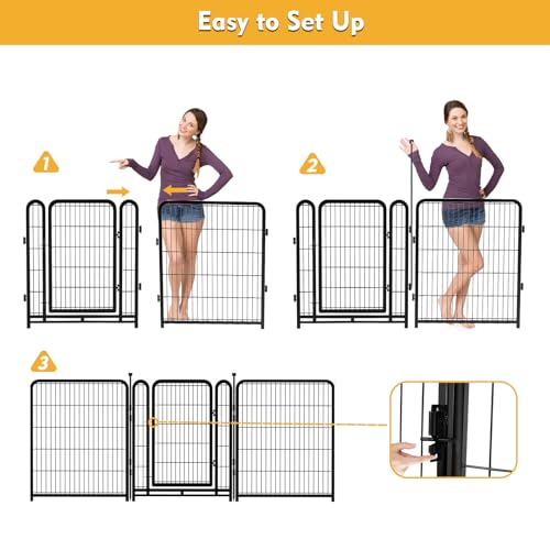 Tall Garden Fence 32in 8 Panels Metal Dog Pen Outdoor for Yard G496561
