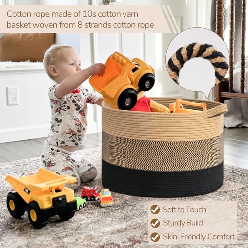 INDRESSME Large Cotton Rope Storage Basket with Handles, 90L Grey R37552