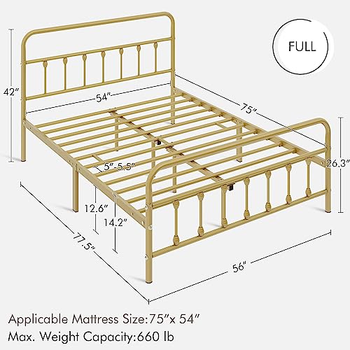 Yaheetech Classic Metal Platform Bed Frame with Victorian Headboard, Full Size Black T81083