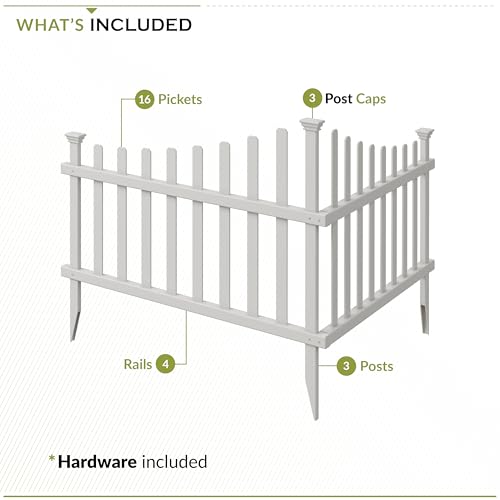 Zippity Ashley Corner Vinyl Picket Fence, 30in H x 40in W, 2 Panels, White N24152