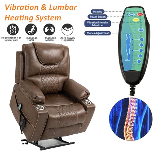 Lift Chair Recliner with Massage and Heat, Heavy Duty for Seniors, Brown V12888