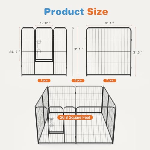 Sweetcrispy Dog Playpen Indoor - 8 Panel Metal Pet Fence with Doors for Small/Medium Pets R262216