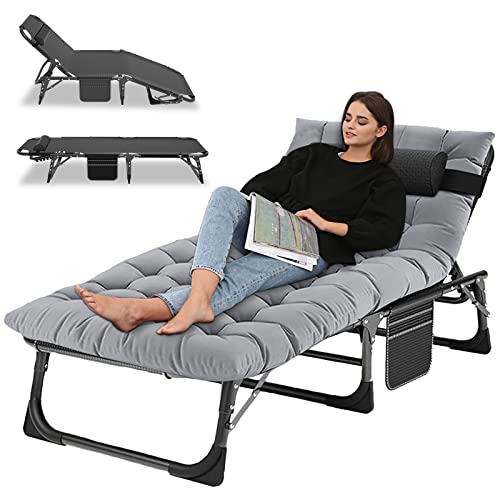 Portable Folding Camping Cot, Adjustable Reclining Chaise with Pillow U54731