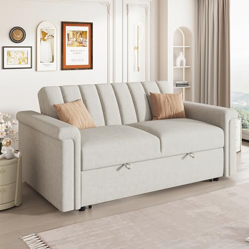 3 in 1 Convertible Sleeper Sofa Bed with Adjustable Backrest, Beige W32597