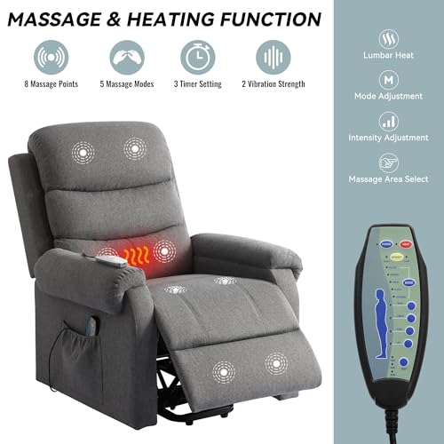 Power Lift Recliner Chair for Elderly with Heat and Massage, Dark Blue Y6453