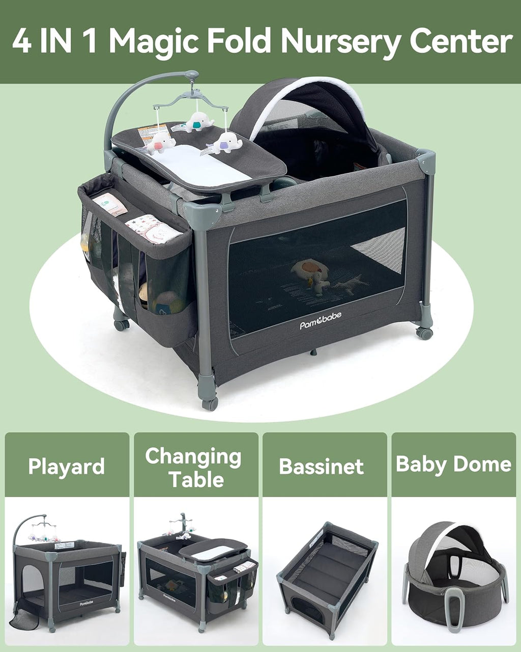 Pamo Babe 4-in-1 Deluxe Nursery Center, Portable Baby Playard with Changing Table O16864