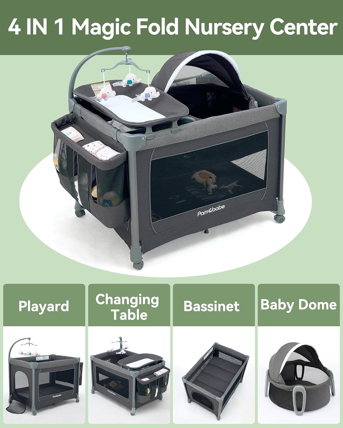 Pamo Babe 4-in-1 Deluxe Nursery Center, Portable Baby Playard with Changing Table O16864