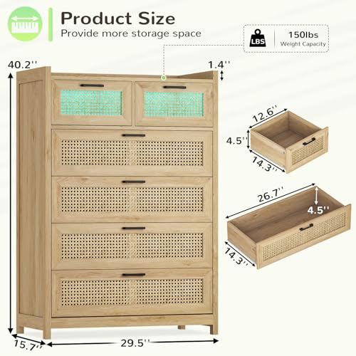 Rattan Dresser with LED Lights, 6 Drawer Storage Chest Q25323