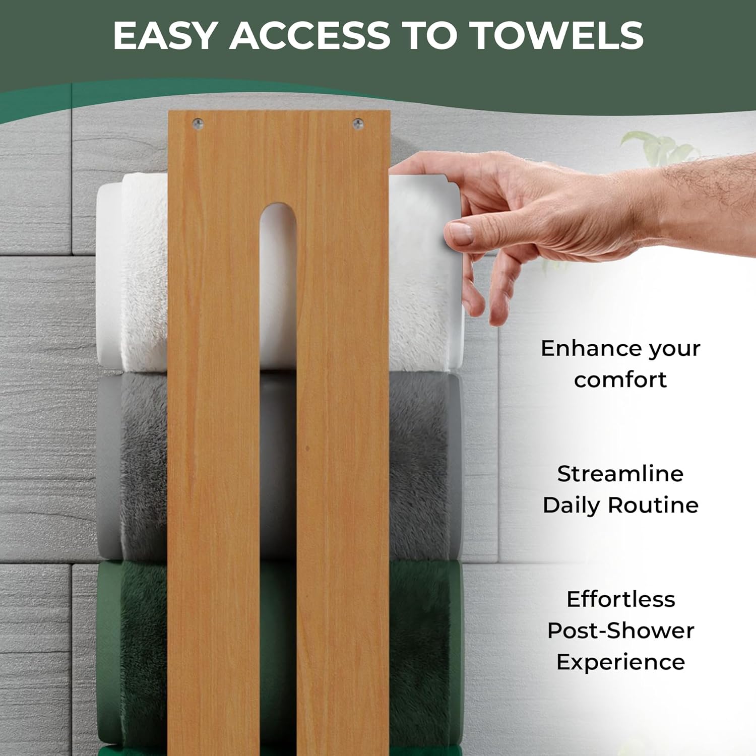 Wooden Bamboo Towel Rack Wall Mounted for Bathroom D4272