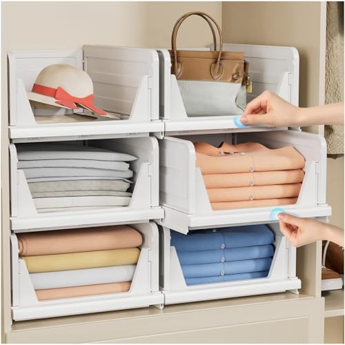 5 Pack Stackable Closet Storage Basket, Foldable Organizer, White M149842