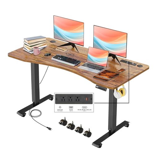 Electric Standing Desk with Charging Station, Oak W842676