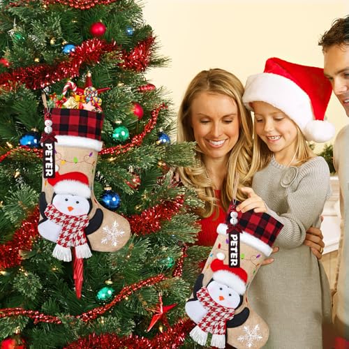 DEMIUKO 3PCS Christmas Stockings with Name Tags Snowman Santa Penguin F6894