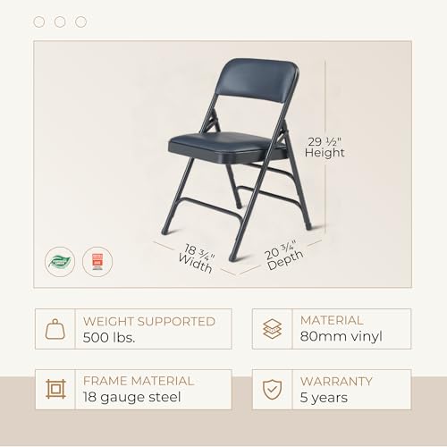 Triple Brace Folding Chair with Vinyl Upholstery, Black N83410