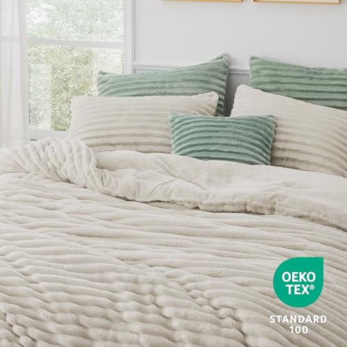 Bedsure Fluffy Faux Fur Comforter Set King Cream White, 3 Pieces R124